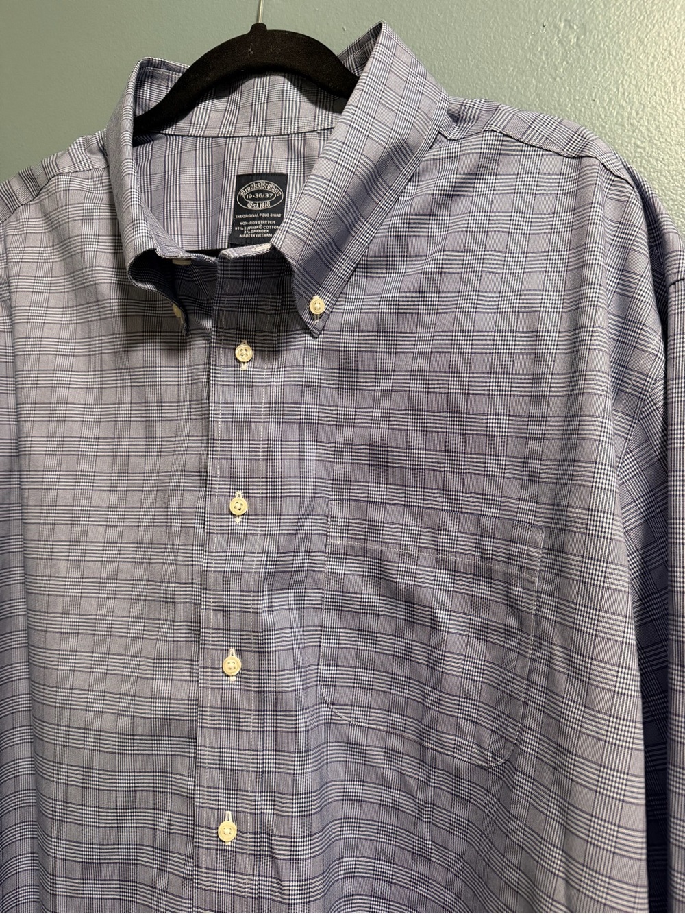 Brooks Brothers Supima Cotton Non Iron Stretch Blue Plaid Dress Shirt 19 36/37